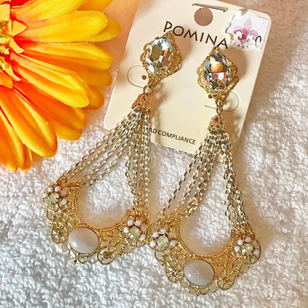 Boho Ethnic Earrings Rhinestone Dangle Gold Posts